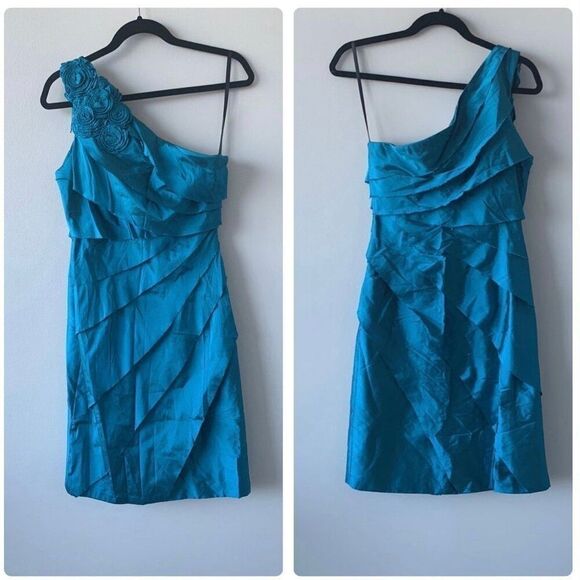 Maggy London One Shoulder Dress Retro Elegant Feminine Chic Alluring Old Money - Picture 5 of 12